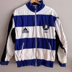 Vintage 1994 Boston Marathon Adidas Equipment Jacket Full Zip Striped Blue White